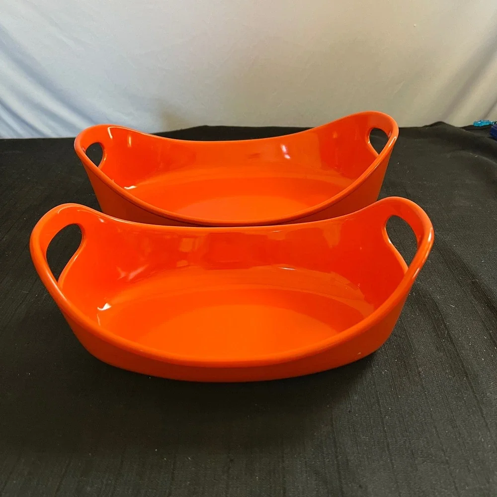 Rachael Ray Orange Stoneware Au Gratin Baker Set 1.25 Qt & 2.25 Qt G014 Oval